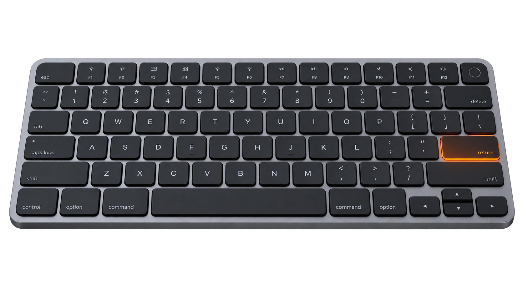 Low-profile keyboard with the Return key highlighted